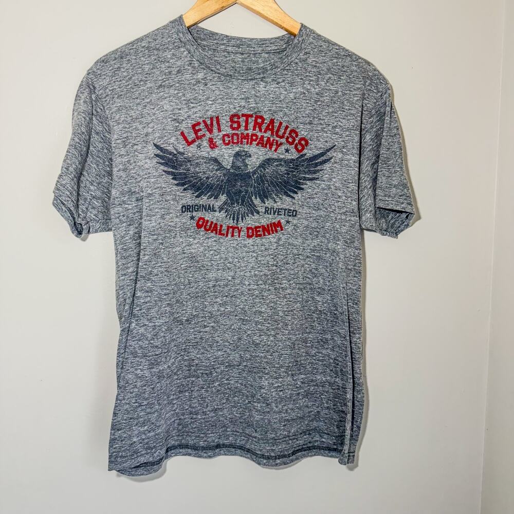 Levi’s Graphic T-Shirt Medium Grey Heather Levi Strauss Eagle Quality Denim